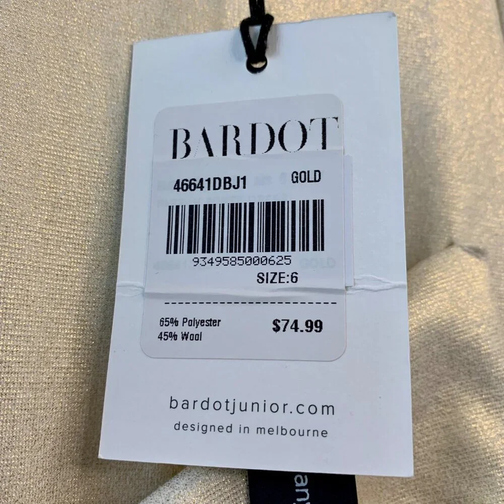 BARDOT JUNIOR Shimmer Party Dress Girls 6 NEW Big Bow Wool Blend Gold Cream NWT - Picture 6 of 9